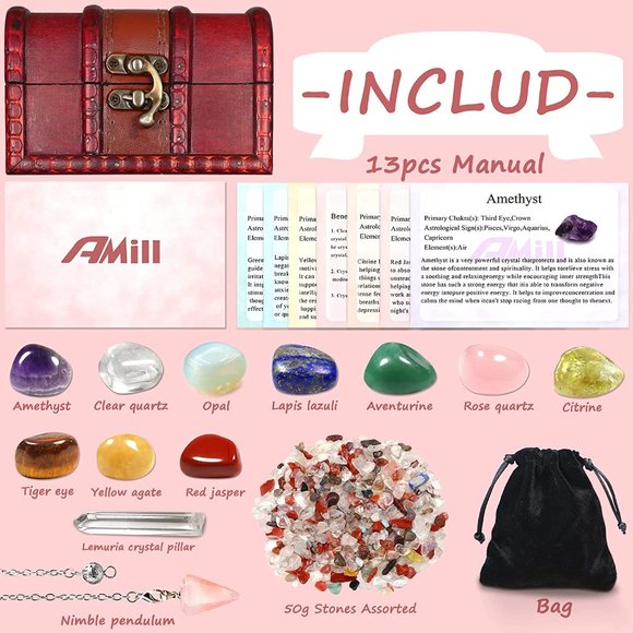 New 13pcs Natural Crystals and Healing Stones Set, 10pcs Tumbled Stones, - Picture 4 of 5